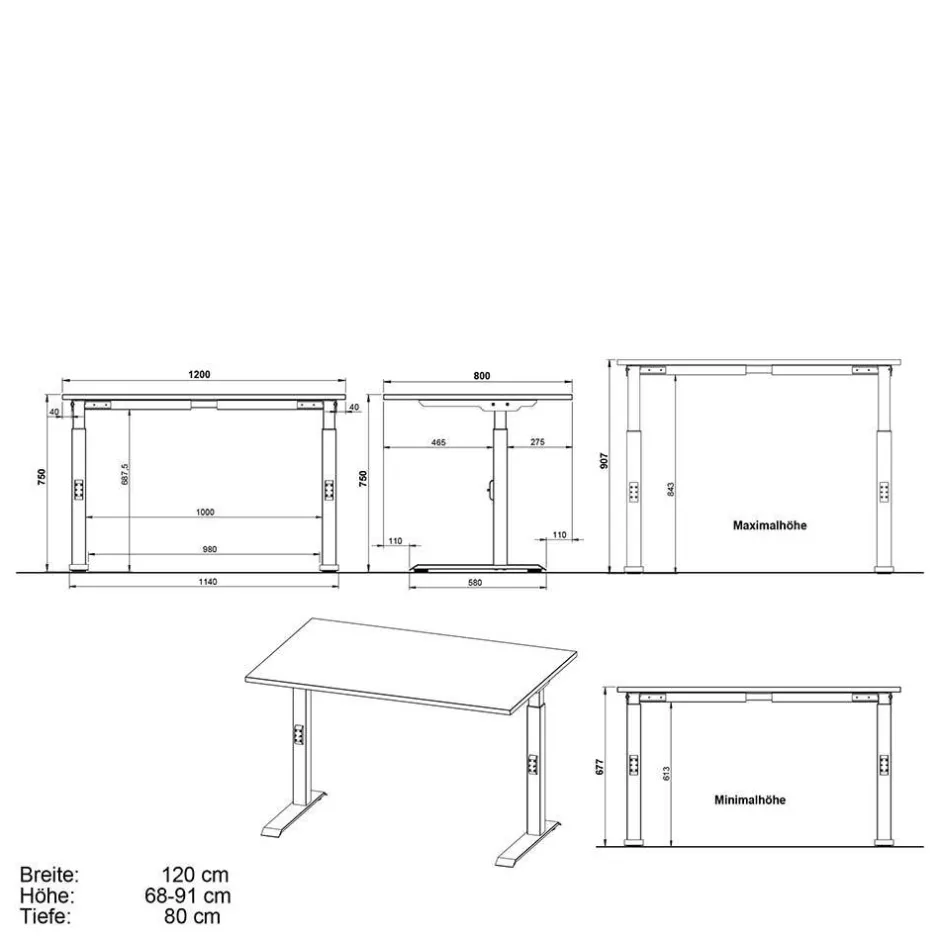 Wohnen Weißer Bürotisch manuell höhenverstellbar - Sparkle