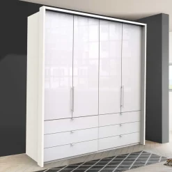 Wohnen Weißer Falttüren Kleiderschrank glasbeschichtet - Dolienca