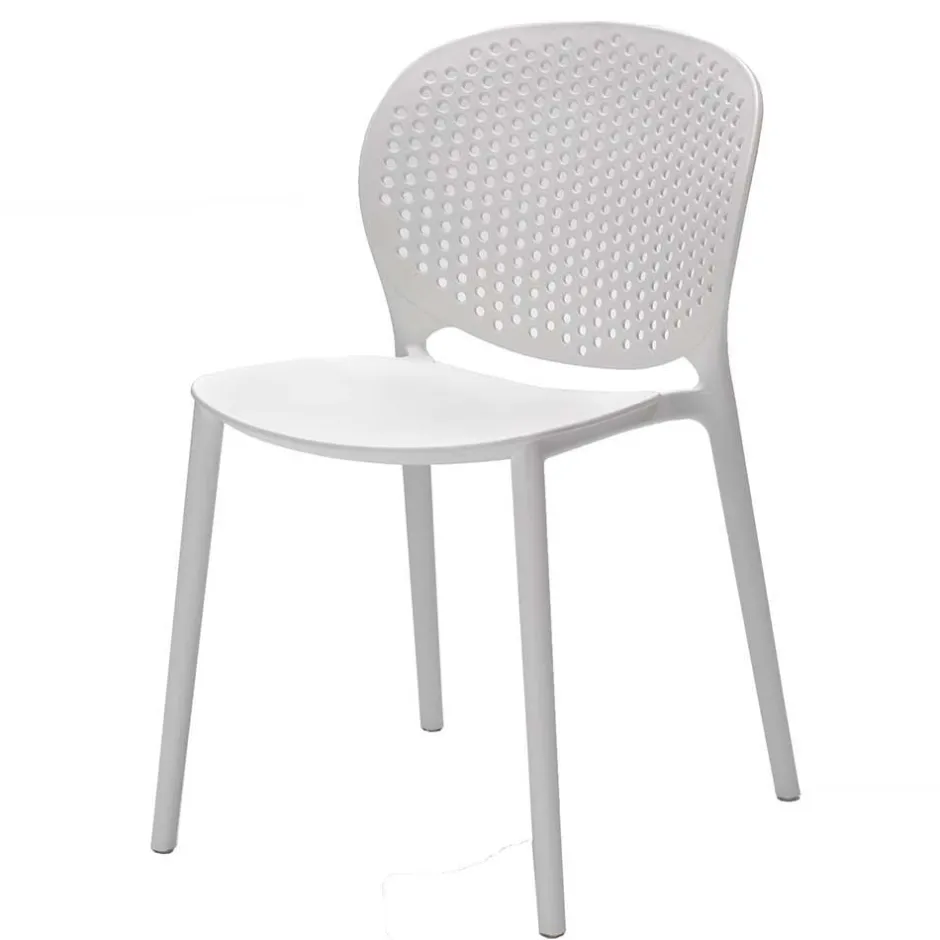 Weißer Gartenstuhl aus Kunststoff Fanovic stapelbar (4er Set)^Wohnen New