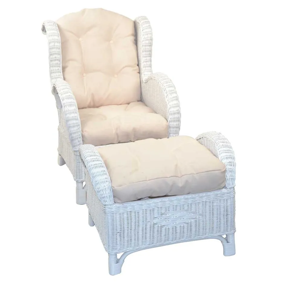 Wohnen Weißer Geflechtsessel & Fußhocker - Ipolas (zweiteilig)