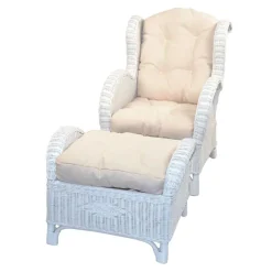 Wohnen Weißer Geflechtsessel & Fußhocker - Ipolas (zweiteilig)