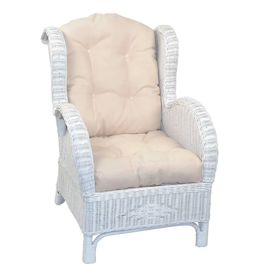 Wohnen Weißer Geflechtsessel & Fußhocker - Ipolas (zweiteilig)