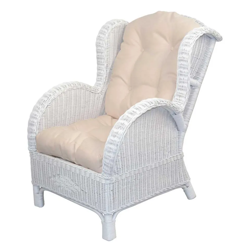 Wohnen Weißer Geflechtsessel & Fußhocker - Ipolas (zweiteilig)