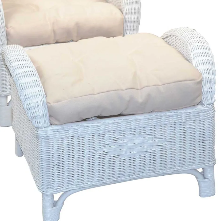 Wohnen Weißer Geflechtsessel & Fußhocker - Ipolas (zweiteilig)