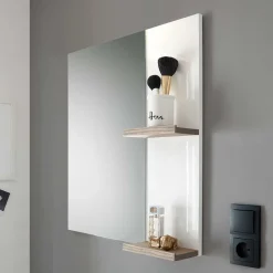 Weißer Hochglanz Badspiegel mit 2 Ablagen - Vauflos^Wohnen New