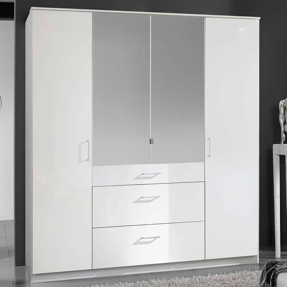 Weißer Kleiderschrank mit Spiegel - 179x199x58 cm - Venture^Wohnen Best