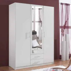 Wohnen Weißer Kleiderschrank mit zwei Schubladen & drei Türen - Catrizia