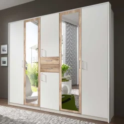 Weißer Kleiderschrank mit Plankeneiche 225 cm breit - Leela^Wohnen Online