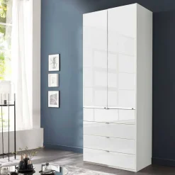 Wohnen Weißer Kombi-Kleiderschrank mit Glasfront - Rocca