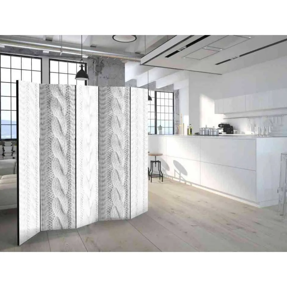 Wohnen Weißer Paravent mit Strick Zopf Motiv - Coint