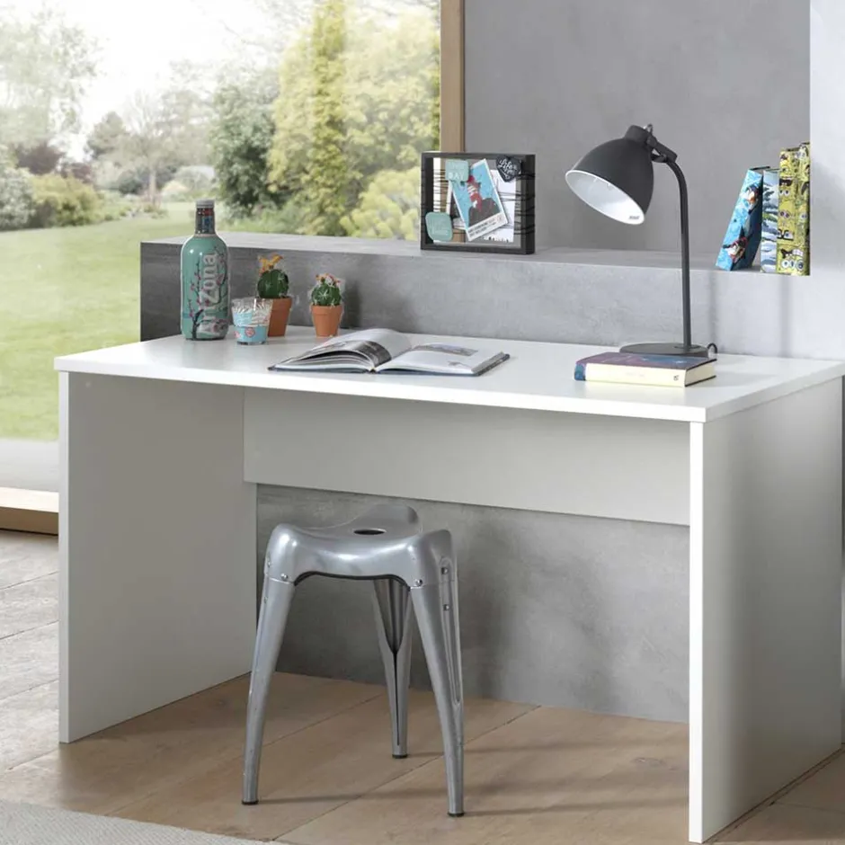 Wohnen Weißer PC Schreibtisch mit Knieraum Blende - Eldrus