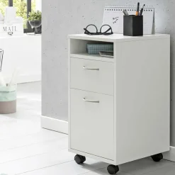 Wohnen Weißer Rollcontainer mit Fach & 2 Schubladen - Hank