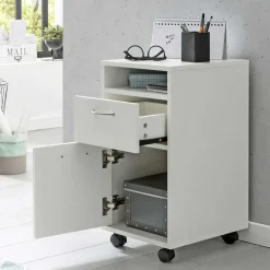 Wohnen Weißer Rollcontainer mit Fach & 2 Schubladen - Hank