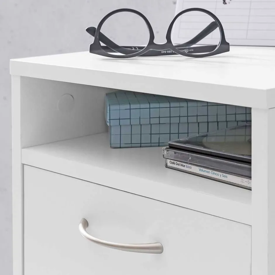 Wohnen Weißer Rollcontainer mit Fach & 2 Schubladen - Hank