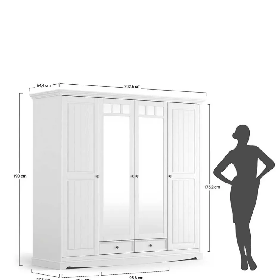 Wohnen Weißer Schlafzimmerschrank im Landhausstil - Indico