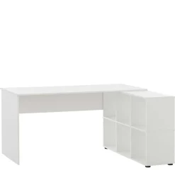 Wohnen Weißer Schreibtisch mit seitlichem Regal - Obtin