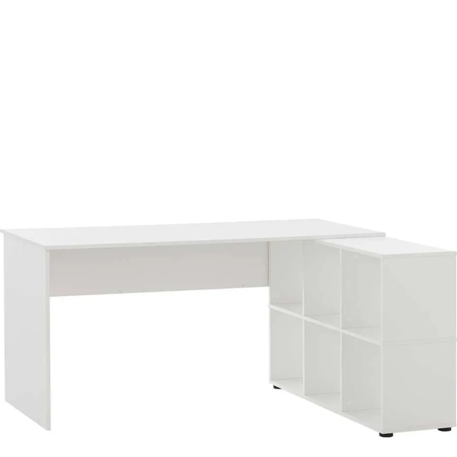 Wohnen Weißer Schreibtisch mit seitlichem Regal - Obtin