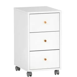 Wohnen Weißer Schreibtisch-Rollcontainer mit Holzgriffen - Obtin