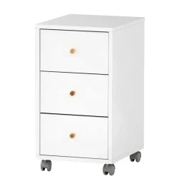 Wohnen Weißer Schreibtisch-Rollcontainer mit Holzgriffen - Obtin