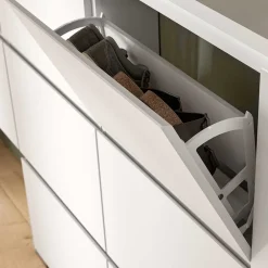 Weißer Schuhklappen-Schrank mit drei Klappen - Dany^Wohnen Outlet