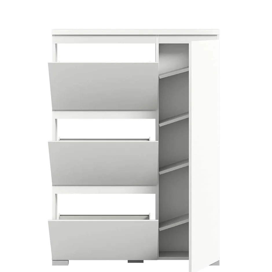 Weißer Schuhklappen-Schrank mit drei Klappen - Dany^Wohnen Outlet