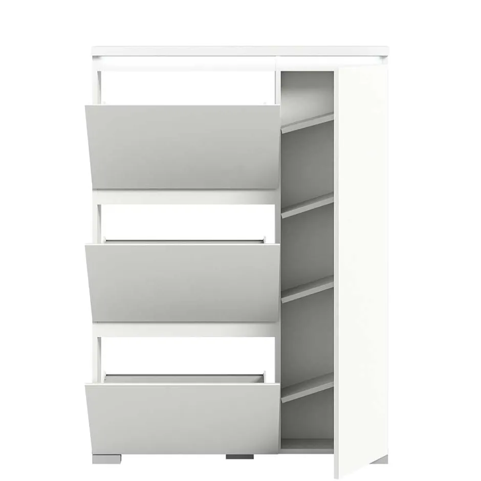 Weißer Schuhklappen-Schrank mit drei Klappen - Dany^Wohnen Outlet