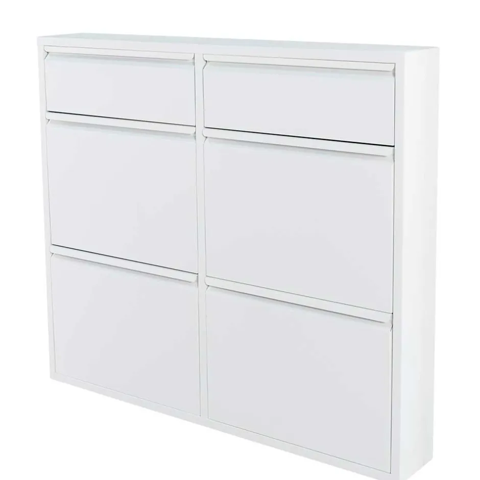 Wohnen Weißer Schuhschrank aus Metall pulverbeschichtet - Cioara