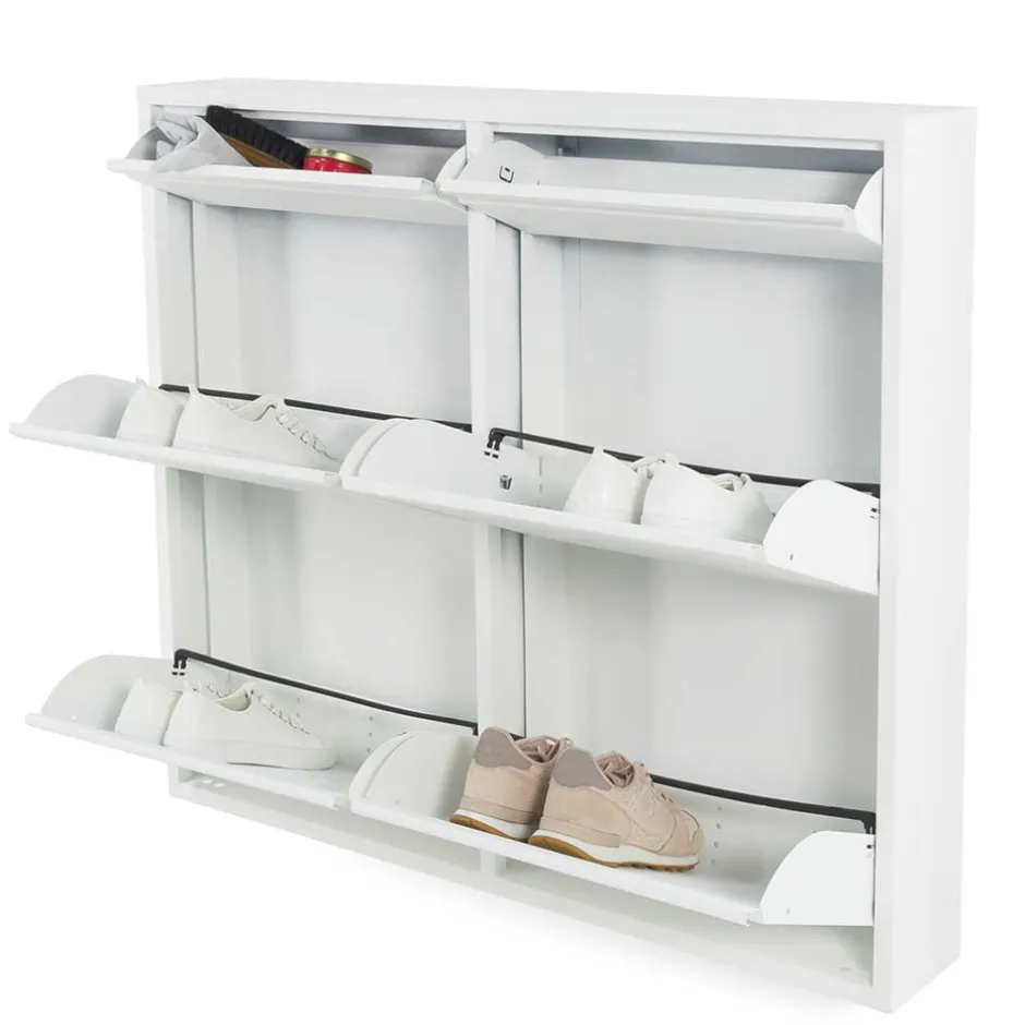 Wohnen Weißer Schuhschrank aus Metall pulverbeschichtet - Cioara