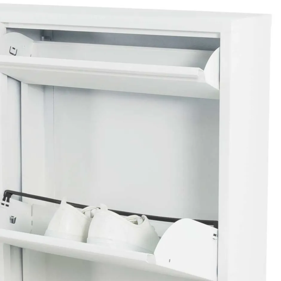 Wohnen Weißer Schuhschrank aus Metall pulverbeschichtet - Cioara