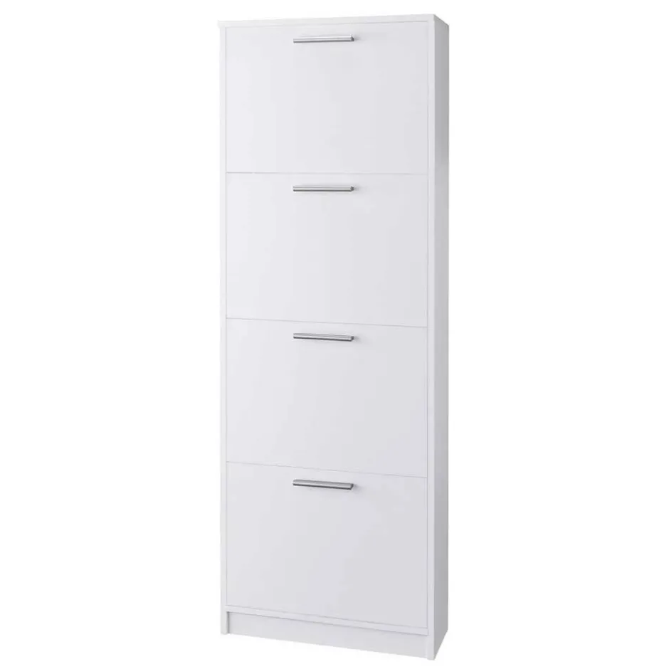 Wohnen Weißer Schuhschrank mit vier Schuhwalzen - Badryca