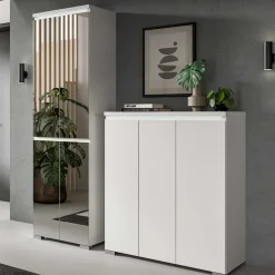 Weißer Schuhschrank mit vier Spiegeltüren - Dany^Wohnen Online