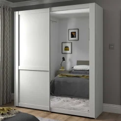 Wohnen Weißer Schwebetüren-Schrank mit Spiegel - Flinn