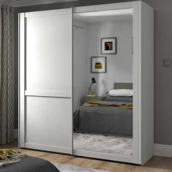 Wohnen Weißer Schwebetüren-Schrank mit Spiegel - Flinn