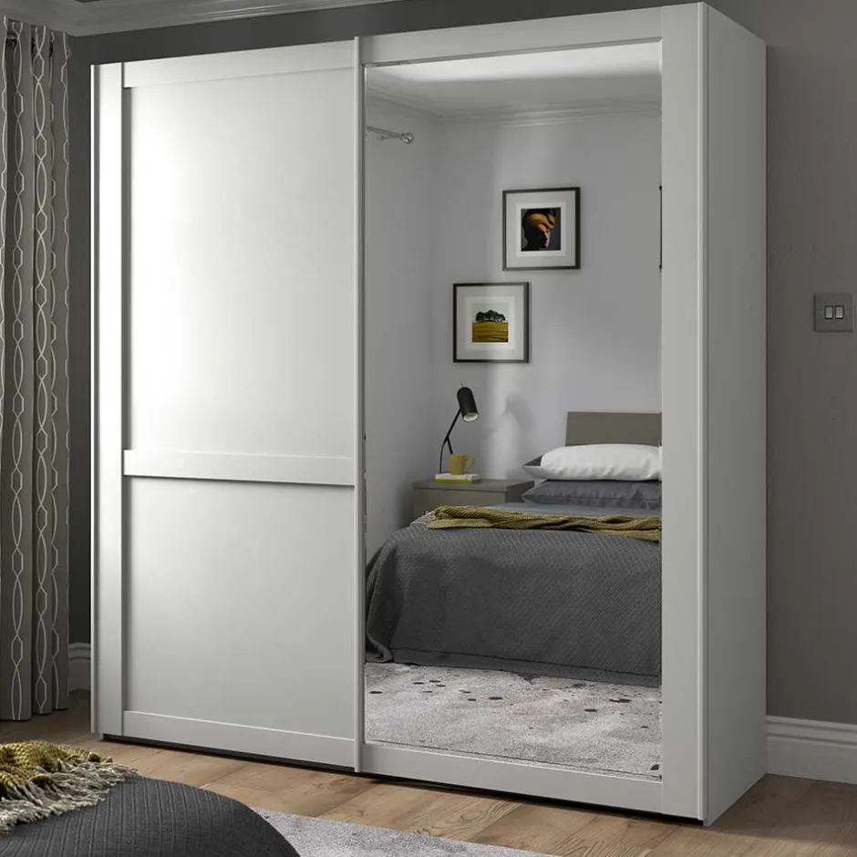 Wohnen Weißer Schwebetüren-Schrank mit Spiegel - Flinn