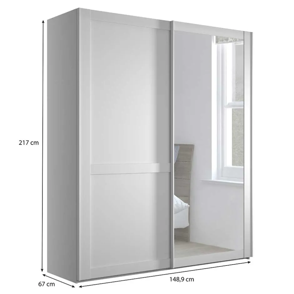 Wohnen Weißer Schwebetüren-Schrank mit Spiegel - Flinn