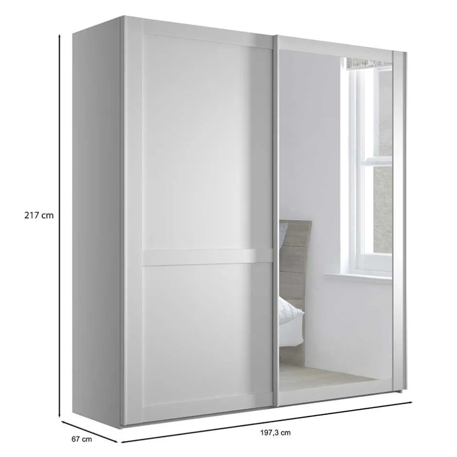 Wohnen Weißer Schwebetüren-Schrank mit Spiegel - Flinn