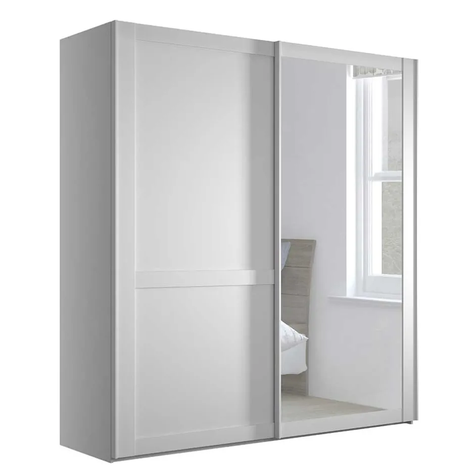 Wohnen Weißer Schwebetüren-Schrank mit Spiegel - Flinn