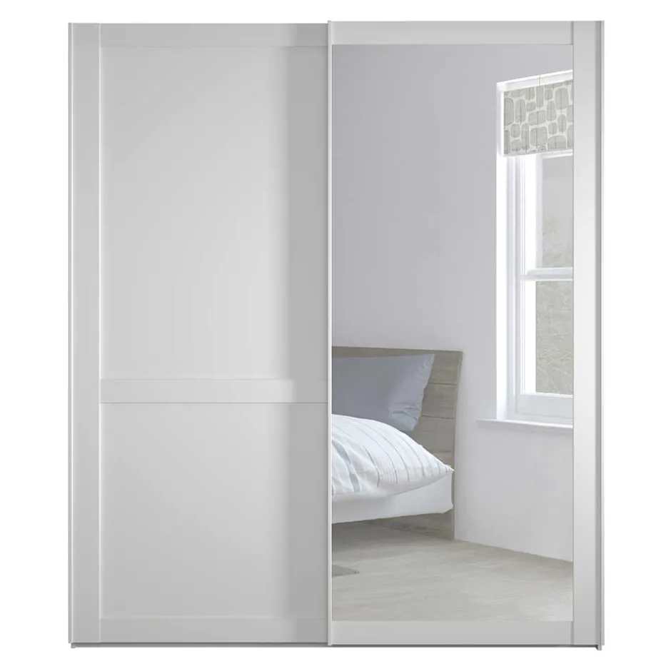 Wohnen Weißer Schwebetüren-Schrank mit Spiegel - Flinn