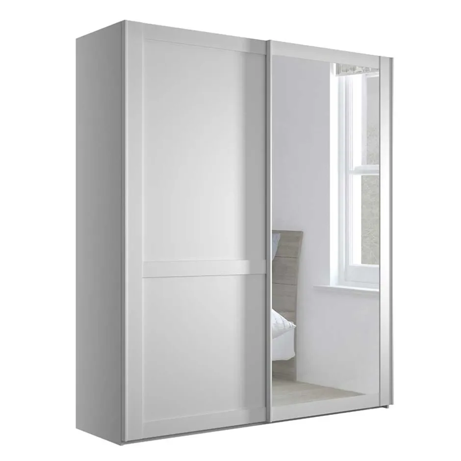 Wohnen Weißer Schwebetüren-Schrank mit Spiegel - Flinn