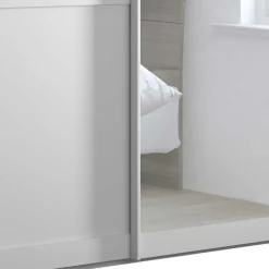 Wohnen Weißer Schwebetüren-Schrank mit Spiegel - Flinn