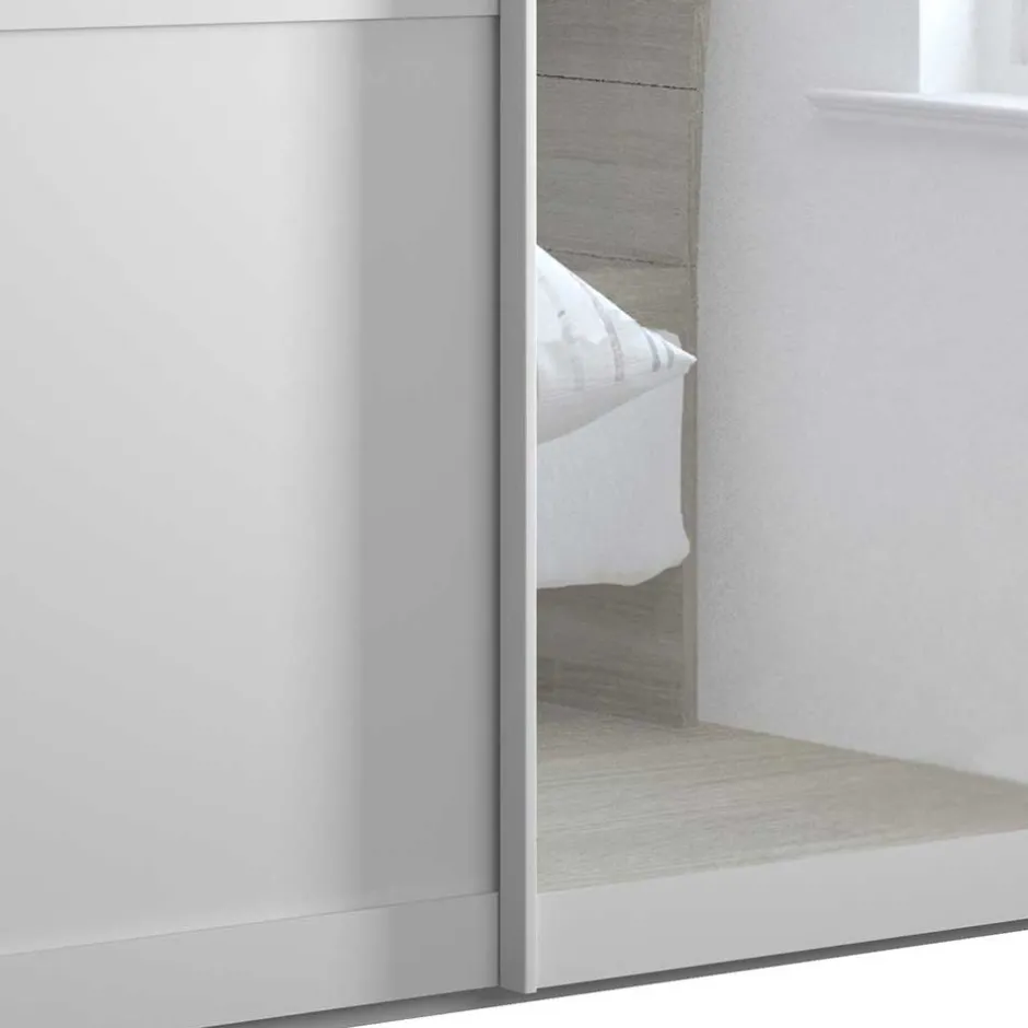 Wohnen Weißer Schwebetüren-Schrank mit Spiegel - Flinn
