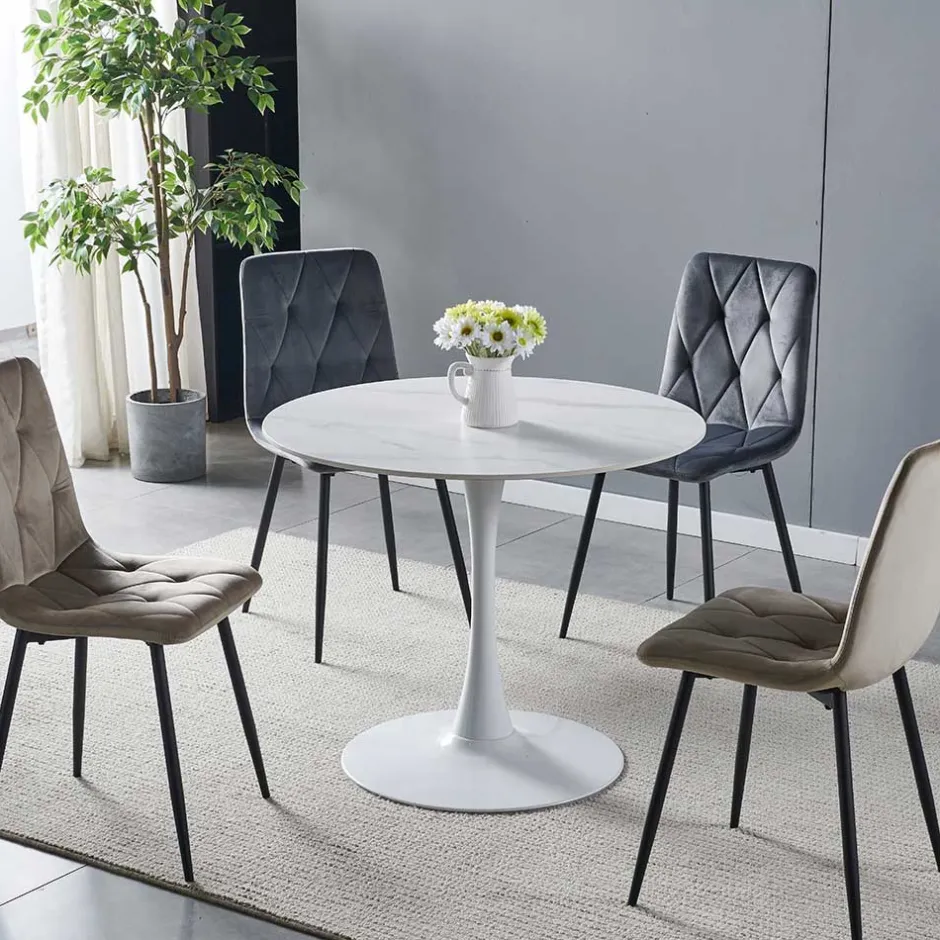 Weißer Sinterstein Tisch mit Trompetenfuß - Glamour^Wohnen Hot