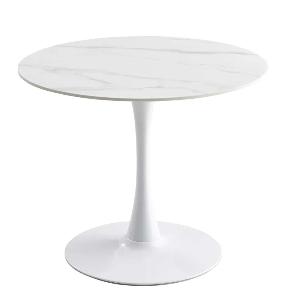 Weißer Sinterstein Tisch mit Trompetenfuß - Glamour^Wohnen Hot