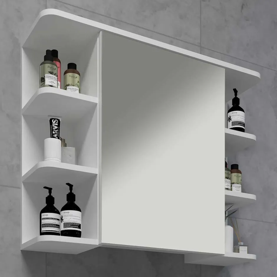 Weißer Spiegelschrank mit seitlichen Regalen - Huanga^Wohnen Clearance