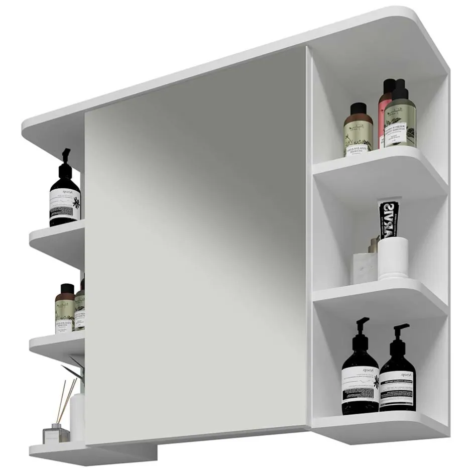 Weißer Spiegelschrank mit seitlichen Regalen - Huanga^Wohnen Clearance