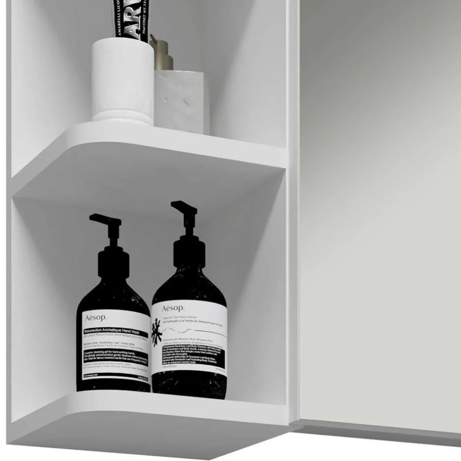 Weißer Spiegelschrank mit seitlichen Regalen - Huanga^Wohnen Clearance