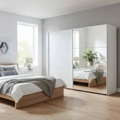 Wohnen Weißer 2-türiger Kleiderschrank mit Schiebetüren - Abelina