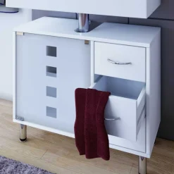 Wohnen Weißer Unterbeckenschrank mit Milchglas-Tür - Eiken