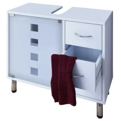 Wohnen Weißer Unterbeckenschrank mit Milchglas-Tür - Eiken