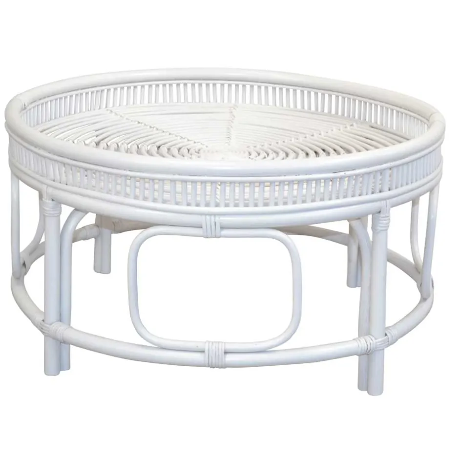 Weißer Wohnzimmertisch aus Rattan - Lovran^Wohnen Discount